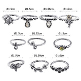 10pcs/Set Women Bohemian Vintage Silver Stack Rings Above Knuckle Blue Rings Set
