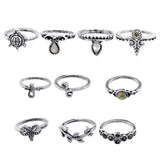 10pcs/Set Women Bohemian Vintage Silver Stack Rings Above Knuckle Blue Rings Set